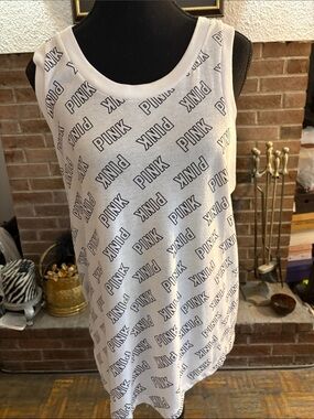 PINK Victoria's Secret White Tank Top with Black Logo Print